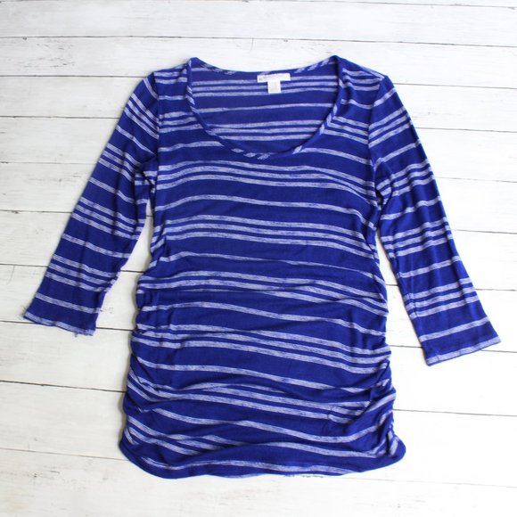 Motherhood Womens Maternity Tee Top Size M Blue White Knit 3/4 Sleeves - Picture 3 of 6